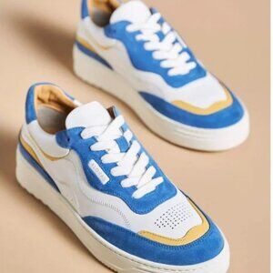 Alohas Women's White Blue Leather Rubber Sole Low Top Sports Sneakers